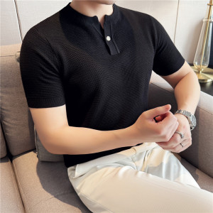 老钱风亨利领针织短袖男T8986-P57图片