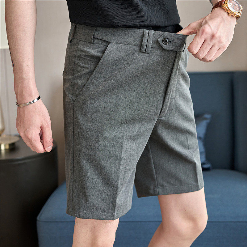 可拉伸松紧腰短裤潮男弹力垂感西裤修身休闲五分裤中灰色DK11-P57,男装西裤,电商A213