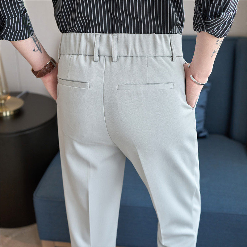 松紧腰西裤~高档含莱赛尔天丝含羊毛休闲裤男长裤灰色XKF335-P88，男装西裤，电商A213