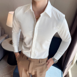 量大来谈~暗门襟尖领衬衫男长袖潮流帅气商务型男白色C29-P50特，男装衬衫，电商A213