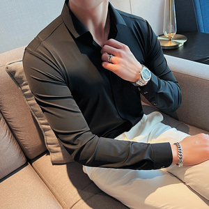 高弹力 高品质无痕压胶坠感男士暗扣长袖衬衫男修身衬衣C8642-P78图片