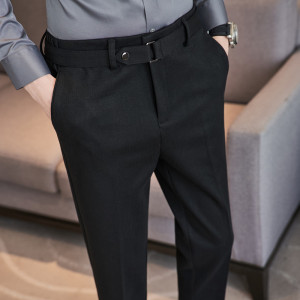 腰部可拉伸~磨毛加厚~弹力毛呢西裤男腰带装饰西裤黑色XK7786-P78,男装西裤,电商A213
