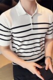 【天丝莱赛尔】高级感条纹撞色冰丝针织POLO衫短袖T恤PL2401-P67，男装Polo衫，电商A213