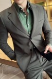含麻含天丝高工艺面料~薄款领口压线军绿色西装外套DX6610-P175，男装西服套装，电商A213