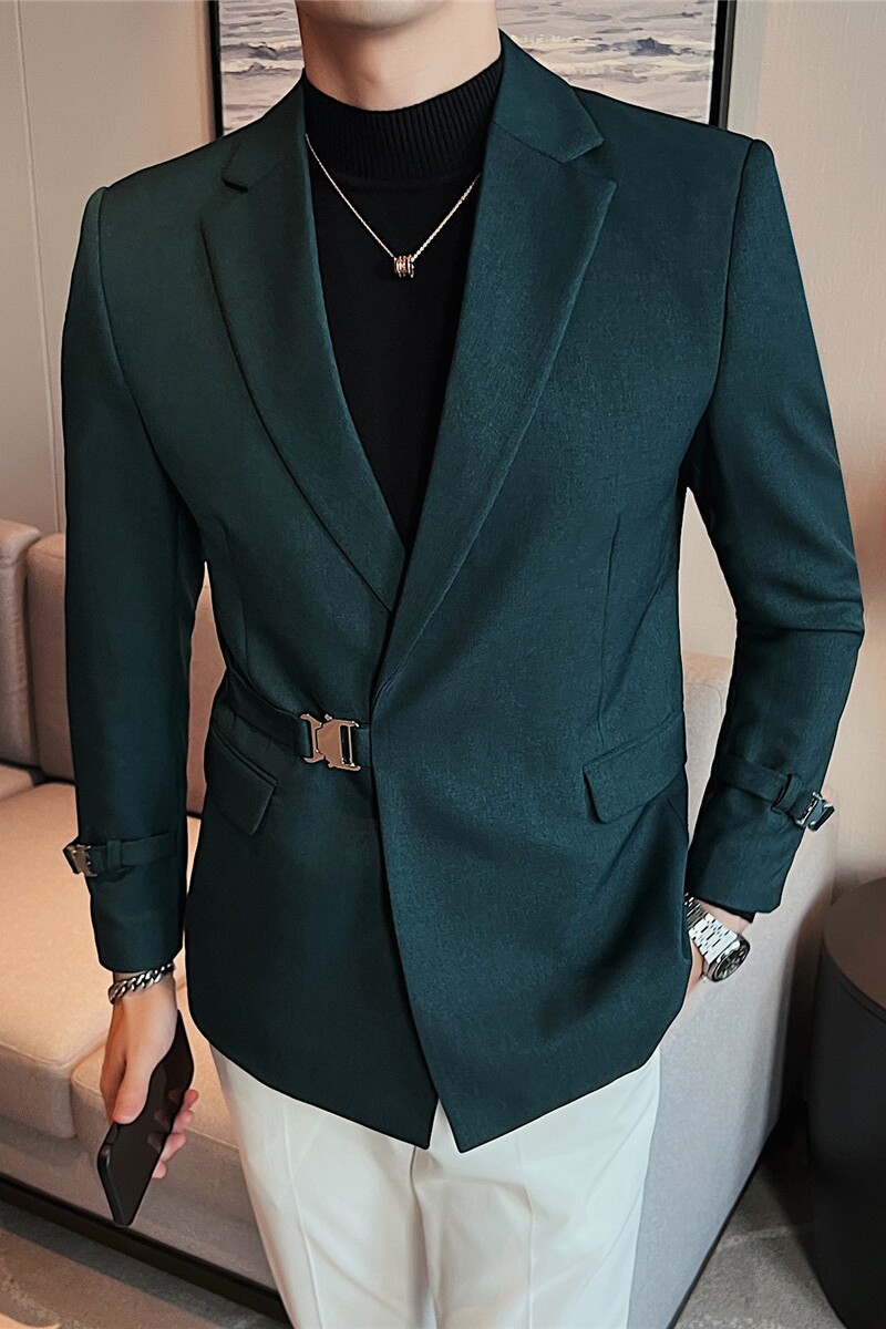 主推款质感高档搭扣设计帅气西服男西装外套墨绿色DX8802-P160,男装西服套装,电商A213