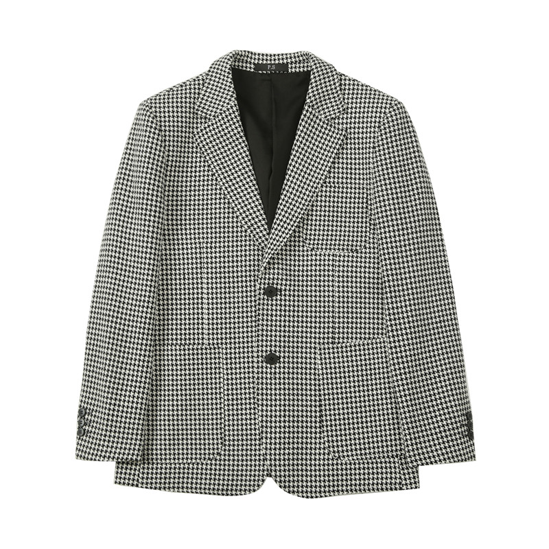 高级感厚款西装外套男潮流修身黑白拼接千鸟格子西服男DX916-P138,男装西服套装,电商A213