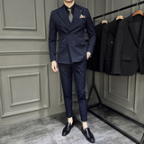 戗驳领双排扣西装男套装修身商务西服三件套卡其色SJT405-P265，男装西服套装，电商A213