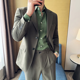 含麻含天丝高工艺面料~薄款领口压线军绿色西装外套DX6610-P175，男装西服套装，电商A213