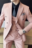 高品质面料西服套装双排扣戗驳领西装三件套男桔粉色SJT8011-P275，男装西服套装，电商A213
