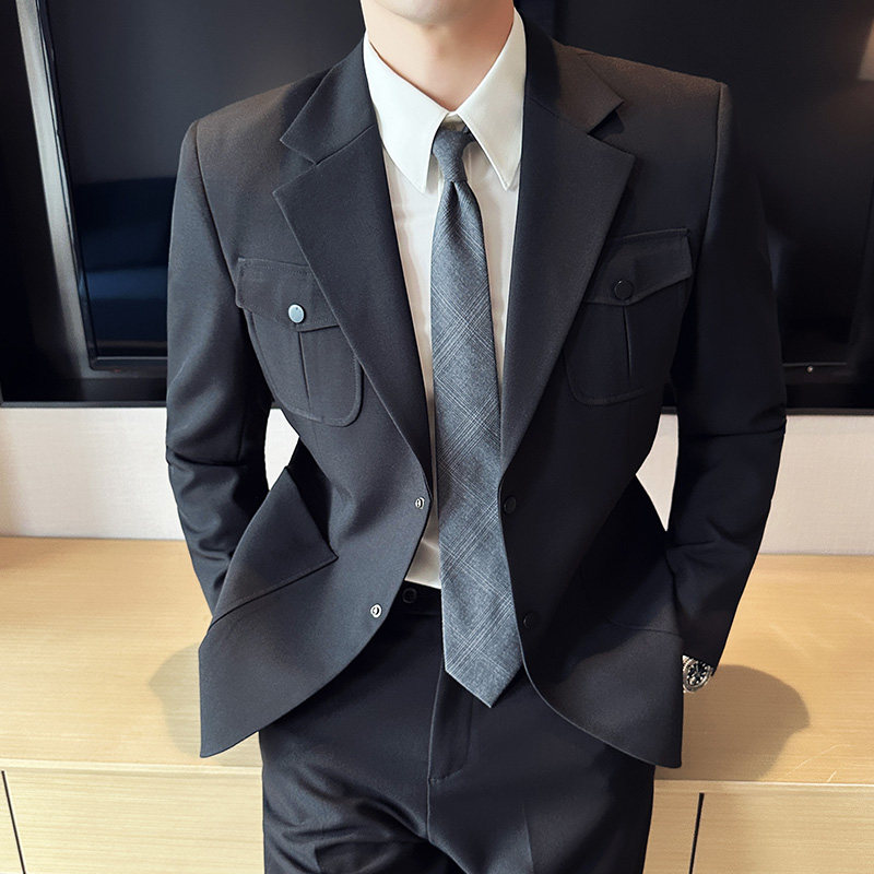 帅气两粒扣口袋装饰时尚设计感西装男主持人宴会礼服DX957-P168图片