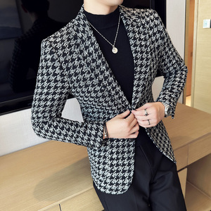 潮男主持人宴会礼服帅气西服外套帅气千鸟格西装厚款DX118-P155图片