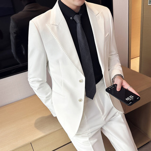 那不勒斯西装套装男高级感商务休闲男款西服外套白色LJT622-P230图片