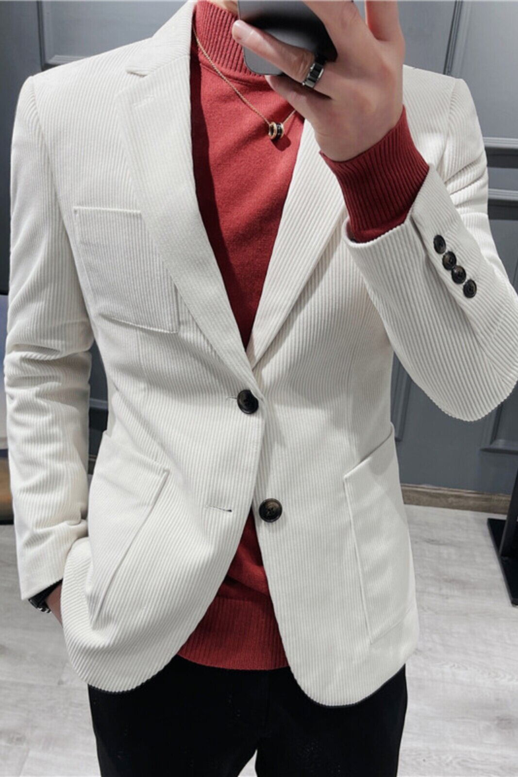 灯芯绒面料帅气西服男士韩版修身西装外套单西服白色DX623-P137图片