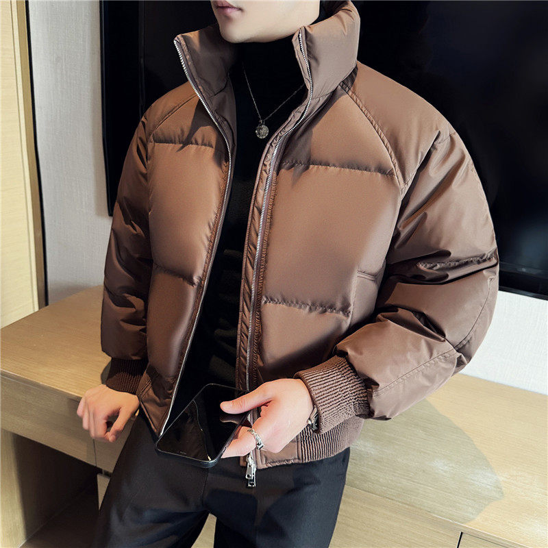 冬季立领轻薄羽绒服90白鸭绒保暖外套男面包服黑色M23088-P255,男装羽绒服,电商A213