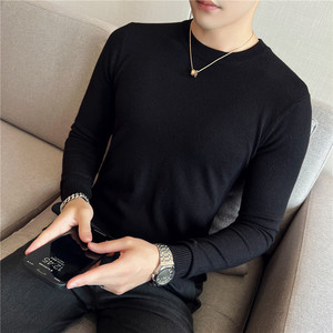 冬季纯色圆领毛衣男针织套头毛衣修身毛线针织衫咖啡色M9860-P45图片