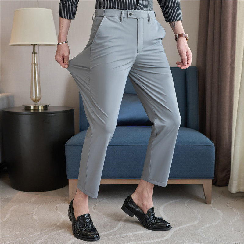 轻薄隐形松紧腰四面弹高弹力冰丝垂感丝滑西裤男九分裤JF8077-P73，男装西裤，电商A213