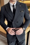 大码戗驳领双排扣西装两件套男修身商务西服套装LJT7053-P150特，男装西服套装，电商A213