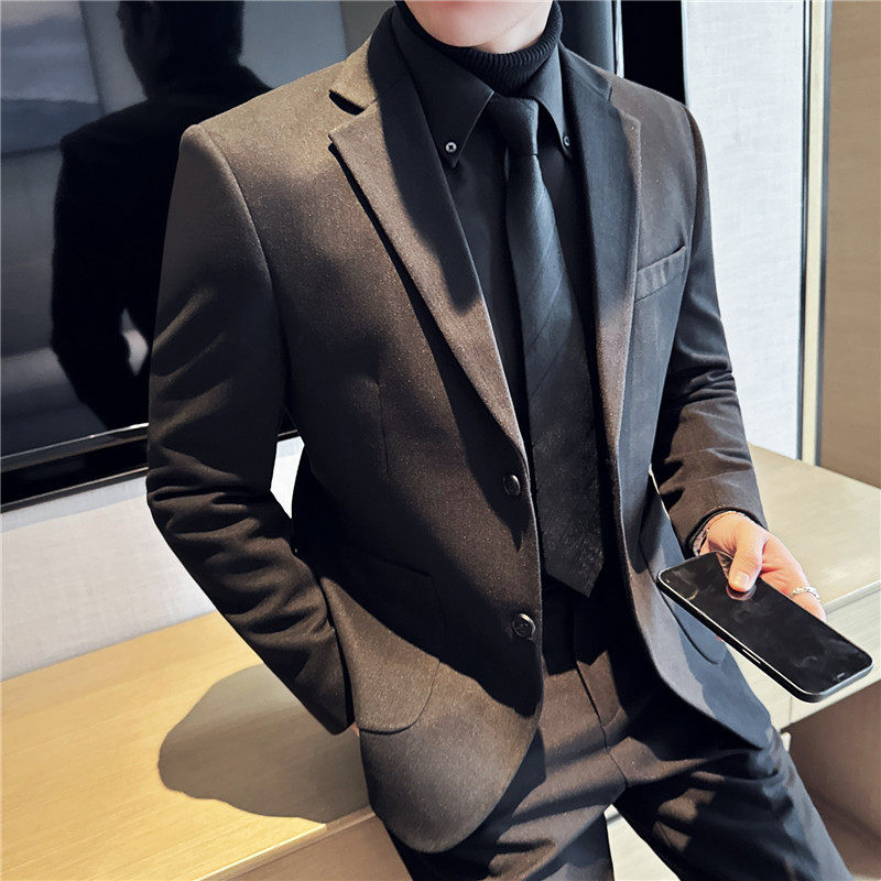 秋冬高级感加厚暗条纹毛呢西服外套休闲西装深灰色DX8826-P147