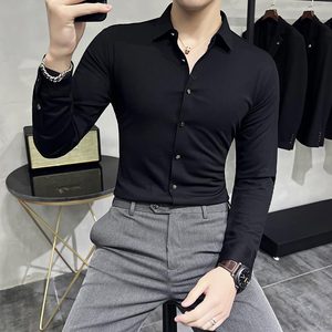 高级感弹力无痕压胶坠感丝滑长袖衬衫男修身衬衣黑色C6018-P78图片