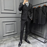 高级感西服套装条纹一粒扣戗驳领西装三件套黑色SJT8015-P275，男装西服套装，电商A213