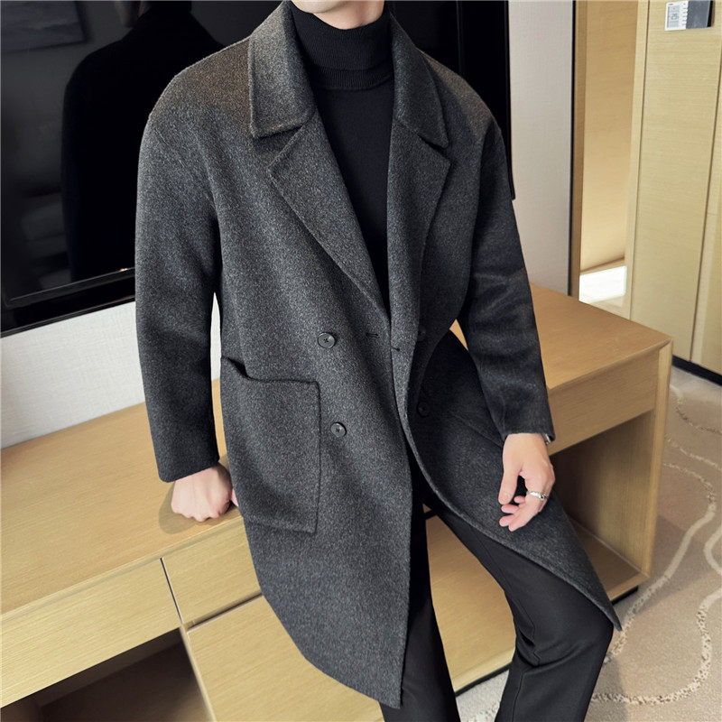 70%羊毛10%天丝5%羊绒高档双面呢大衣男中长款外套潮DY8868-P335，男装毛呢大衣，电商A213