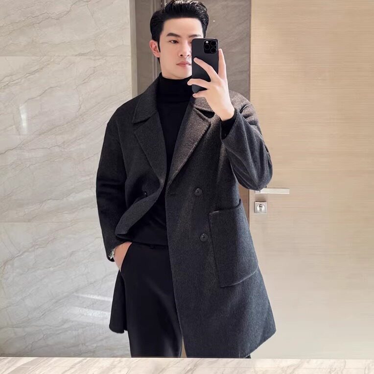 70%羊毛10%天丝5%羊绒高档双面呢大衣男中长款外套潮DY8868-P335，男装毛呢大衣，电商A213