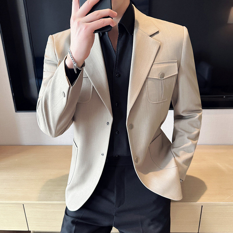 帅气两粒扣口袋装饰时尚设计感西装男主持人宴会礼服DX957-P168图片