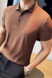 冰丝高弹无痕~夏季薄款polo衫纯色翻领短袖t恤咖啡色PLH008-P50特，男装T恤，电商A213