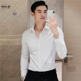 补齐长期做男士时尚暗条纹长袖衬衫磨毛修身衬衣男白色C8601-P65，男装衬衫，电商A213