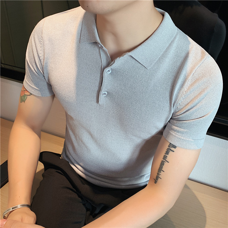 2025夏季薄款英伦纯色修身弹力针织衫短袖T恤POLO衫DT03-P50,男装T恤,电商A213