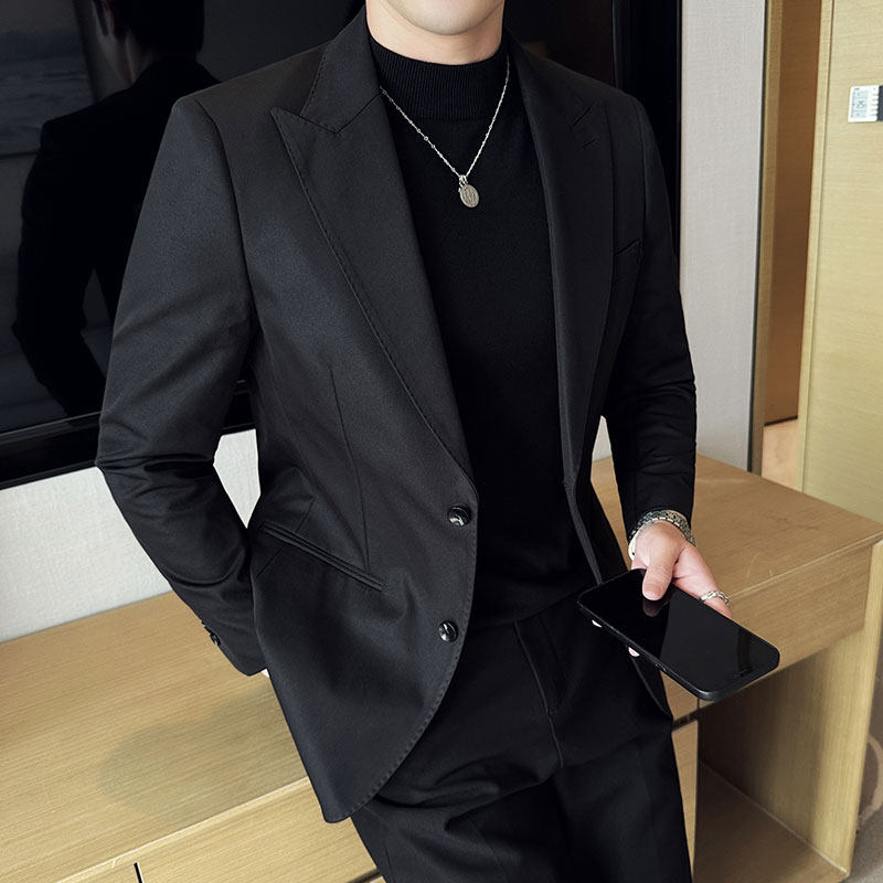 秋装纯色西装外套男西服商务休闲戗驳领两粒扣单西白色DX631-P137,男装西服套装,电商A213