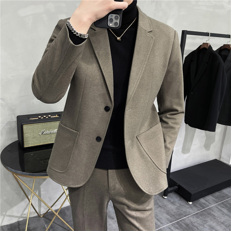 毛呢子休闲小西装外套男修身韩版帅气秋冬西服套装潮LJT208-P215,男装西服套装,电商A213