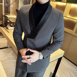 拼色领~结婚西服套装男礼服塔士多青果领西装两件套LJT669-P247图片