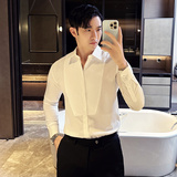 塔士多礼服衬衫新郎结婚长袖衬衫男拼接设计感衬衣白色C6642-P73，男装衬衫，电商A213