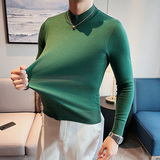 半高领毛衣秋冬季打底衫修身纯色中领针织衫线衣军绿色MK818-P47，男装T恤，电商A213