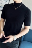 长期做纯色半高领打底毛衣男修身中领针织短袖毛衣黑色MK808-P47，男装T恤，电商A213