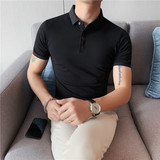 夏季时尚刺绣短袖polo衫修身男短袖T恤翻领保罗衫黑色PL2108-P53，男装T恤，电商A213