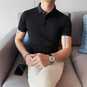 夏季时尚刺绣短袖polo衫修身男短袖T恤翻领保罗衫黑色PL2108-P53图片