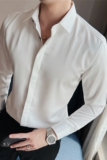 商务绅士绸缎长袖衬衫时尚雅痞型男高端丝滑坠感衬衣白色CXT9-P63，男装衬衫，电商A213