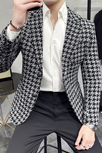 潮男主持人宴会礼服帅气西服外套时尚千鸟格西装厚款DX118-P155图片