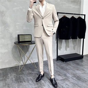 高级感西装两件套男西服套装商务休闲质感卡其色LJT-5-P230图片