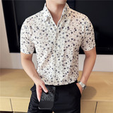 夏装薄款时尚性感V领短袖花衬衫蕾丝镂空透气一字领衬衣C6625-P53，男装衬衫，电商A213