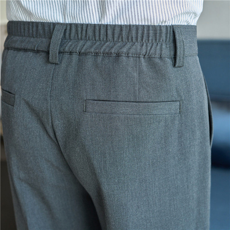 高品质薄款半松紧腰小直筒坠感休闲西裤男长裤藏青色XK8830-P67，男装西裤，电商A213