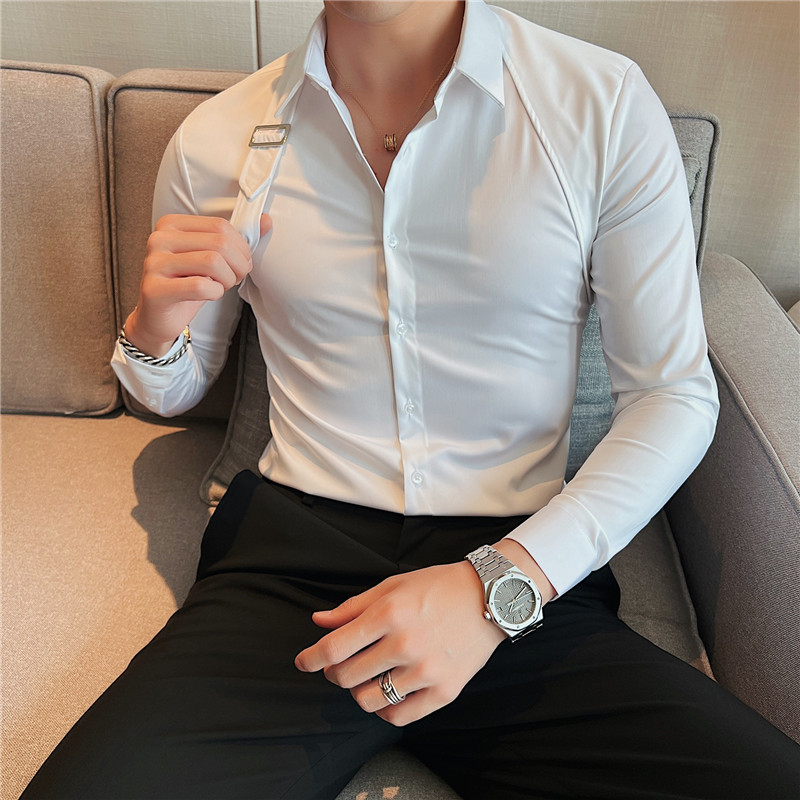 新图~网红背带装饰设计感衬衫男长袖帅气休闲痞帅衬衣C6602-P75图片