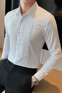 长期做~高品质面料新郎结婚长袖衬衫男时尚褶皱礼服衬衣C6609-P73图片