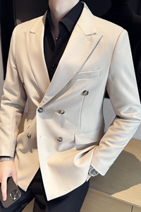高级感双排扣西装外套男戗驳领西服商务休闲单西浅杏色DX-1-P155图片