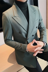 冬装加厚条纹双排扣西服外套男休闲潮流商务西装潮DX36-P155图片