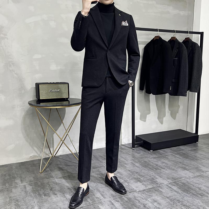 毛呢子休闲小西装外套男修身韩版秋冬加厚款西服套装LJT6951-P230,男装西服套装,电商A213