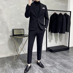 毛呢子休闲小西装外套男修身韩版秋冬加厚款西服套装LJT6951-P230,休闲西装可以搭配图片