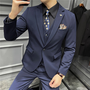 新增藏青色~秋冬厚款男士质感西服套装修身西装三件套SJT102-P265图片